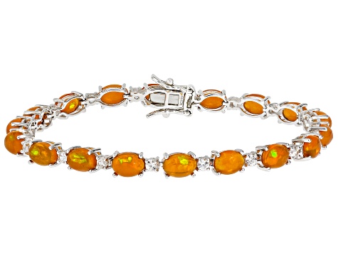 Pre-Owned Orange Ethiopian Opal Rhodium Over Sterling Silver Bracelet 10.67ctw