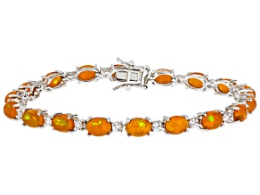 Pre-Owned Orange Ethiopian Opal Rhodium Over Sterling Silver Bracelet 10.67ctw