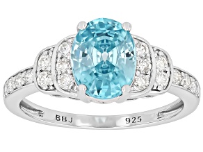 Pre-Owned Blue Zircon Rhodium Over Sterling Silver Ring 2.64ctw