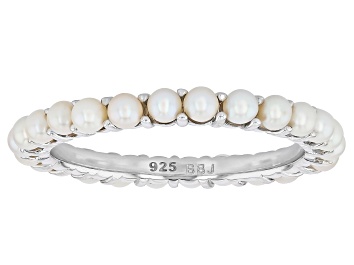 Picture of Pre-Owned White Cultured Freshwater Pearl Rhodium Over Sterling Silver Eternity Ring