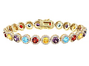 Pre-Owned Multicolor Cubic Zirconia 18k Yellow Gold Over Brass Tennis Bracelet 21.96ctw