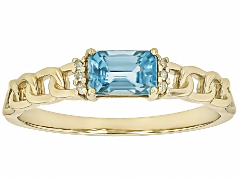 Pre-Owned Blue Zircon With White Diamond 10k Yellow Gold Ring 0.80ctw