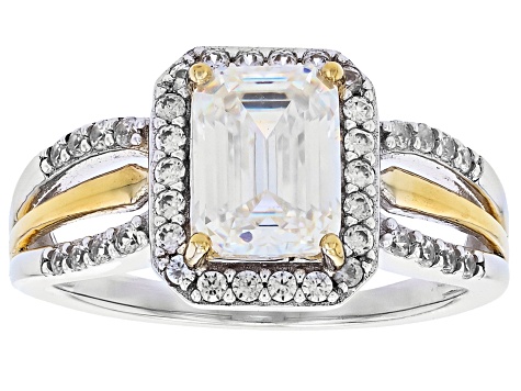 Pre-Owned Strontium Titanite Rhodium And 18k Yellow Gold Over Sterling Silver Two-Tone Ring 2.44ctw