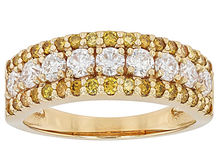 Pre-Owned Moissanite And Yellow Diamond 14k Yellow Gold Over Silver Band Ring 1.39ctw DEW
