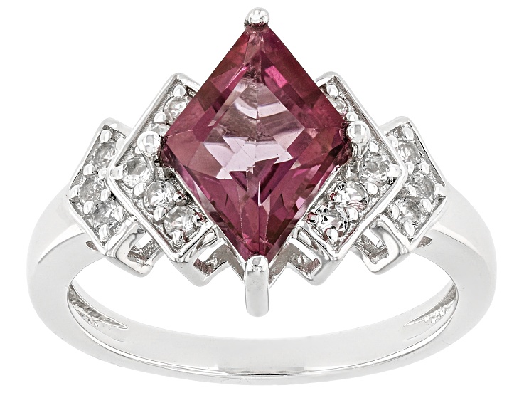 Pre-Owned Rhombus Cut Pink Topaz with White Topaz Rhodium Over Sterling Silver Ring 2.37ctw