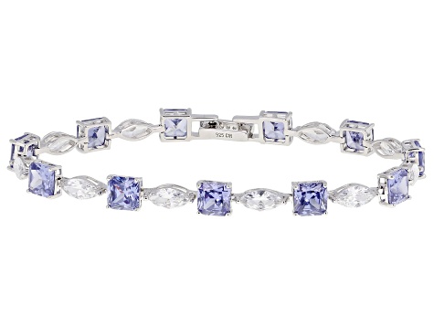 Pre-Owned Blue and White Cubic Zirconia Rhodium Over Sterling Silver Bracelet 31.98ctw