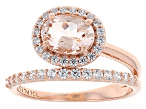 Pre-Owned Peach Morganite With White Zircon 18k Rose Gold Over Sterling Silver Ring 1.62ctw