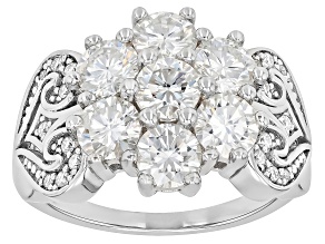 Pre-Owned Moissanite Platineve Flower Desing Ring 2.49ctw DEW.