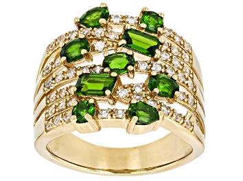 Picture of Pre-Owned Chrome Diopside With White Zircon 18k Yellow Gold Over Sterling Silver Ring 2.09ctw