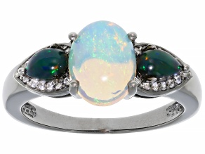 Pre-Owned White Ethiopian Opal Rhodium Over Sterling Silver Ring 1.21ctw