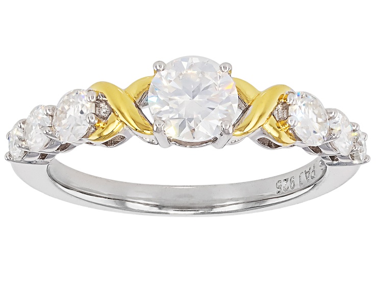 Pre-Owned Moissanite Platineve And 14k Yellow Gold Over Sterling Silver Ring 1.24ctw DEW