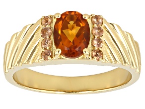 Pre-Owned Madeira Citrine With Andalusite 18k Yellow Gold Over Sterling Silver Men's Ring 1.14ctw