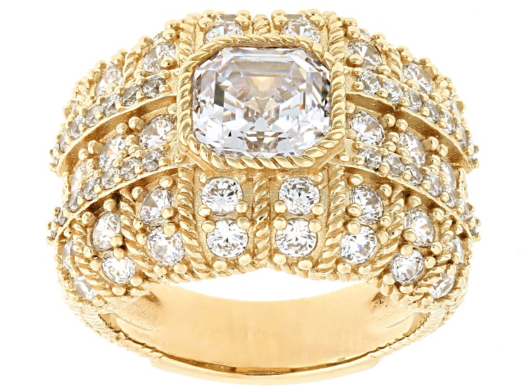 Pre-Owned Judith Ripka White Cubic Zirconia 14k Gold Clad Haute Asscher Band Ring 5.89ctw