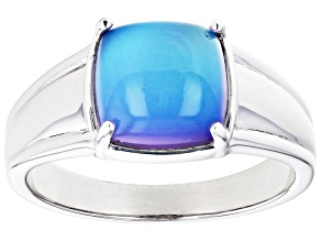 Pre-Owned Blue Aurora Moonstone Rhodium Over Sterling Silver Men's Ring