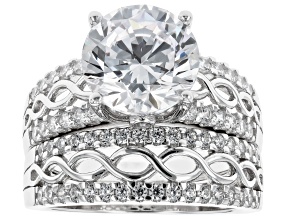 Pre-Owned White Cubic Zirconia Platinum Over Sterling Silver Ring Set 7.52ctw