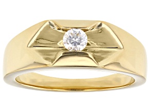 Pre-Owned White Lab-Grown Diamond F-G VS 14k Yellow Gold Over Sterling Silver Mens Solitaire Ring 0.