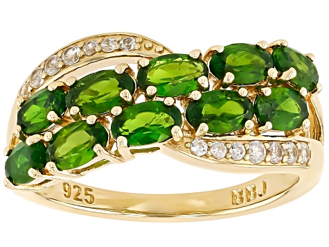 Pre-Owned Chrome Diopside With White Zircon 18k Yellow Gold Over Sterling Silver Ring 2.62ctw