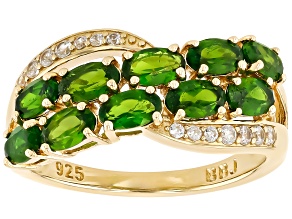 Pre-Owned Chrome Diopside With White Zircon 18k Yellow Gold Over Sterling Silver Ring 2.62ctw