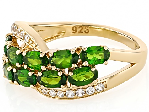Pre-Owned Chrome Diopside With White Zircon 18k Yellow Gold Over Sterling Silver Ring 2.62ctw