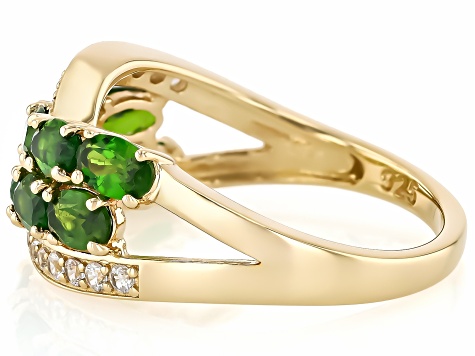 Pre-Owned Chrome Diopside With White Zircon 18k Yellow Gold Over Sterling Silver Ring 2.62ctw