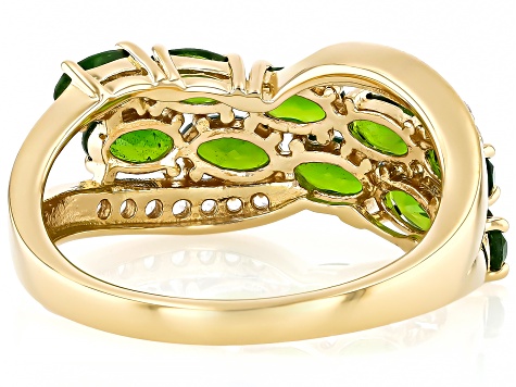 Pre-Owned Chrome Diopside With White Zircon 18k Yellow Gold Over Sterling Silver Ring 2.62ctw