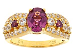 Pre-Owned Grape Color Garnet With Rhodolite Garnet & White Zircon 18K Yellow Gold Over Silver Ring 2