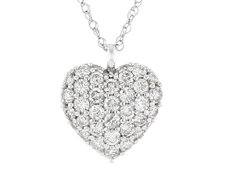 Pre-Owned White Diamond 10k White Gold Heart Pendant With Rope Chain 0.50ctw
