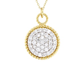 Pre-Owned White Lab-Grown Diamond G-H VS 18K Yellow Gold Over Silver Dangle Pendant With 18" Chain 1