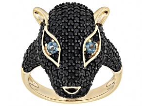 Pre-Owned Black Spinel With London Blue Topaz 18k Yellow Gold Over Sterling Silver Ring 2.14ctw