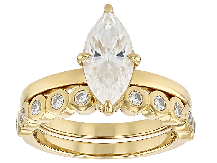 Pre-Owned Moissanite 14k Yellow Gold Over Silver Ring And Band 2.33ctw DEW