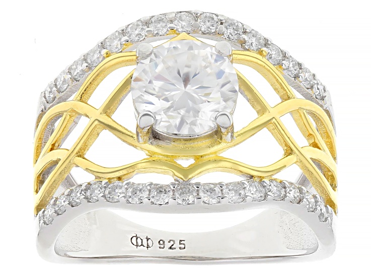 Pre-Owned Moissanite Platineve And 14k Yellow Gold Over Sterling Silver Ring 1.80ctw DEW