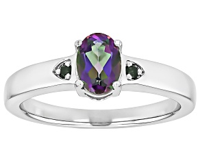 Pre-Owned Mystic Topaz Rhodium Over Sterling Silver Ring 0.82"W.