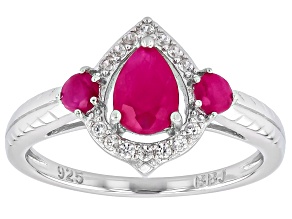Pre-Owned Red John Saul Ruby Rhodium Over Sterling Silver Ring 1.22ctw
