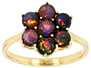 Pre-Owned Black Ethiopian Opal 18k Yellow Gold Over Sterling Silver Ring 1.01ctw