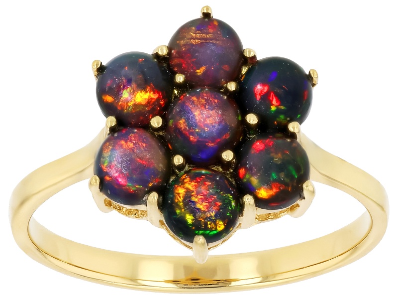 Pre-Owned Black Ethiopian Opal 18k Yellow Gold Over Sterling Silver Ring 1.01ctw