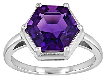Picture of Pre-Owned Purple Amethyst Rhodium Over Sterling Silver Solitaire Ring 3.66ct