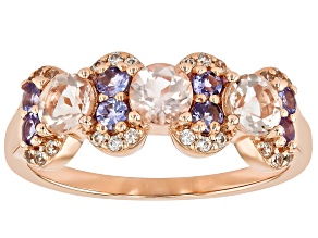 Pre-Owned Morganite With Tanzanite With White Zircon 18k Rose Gold Over Sterling Silver Ring 1.09ctw
