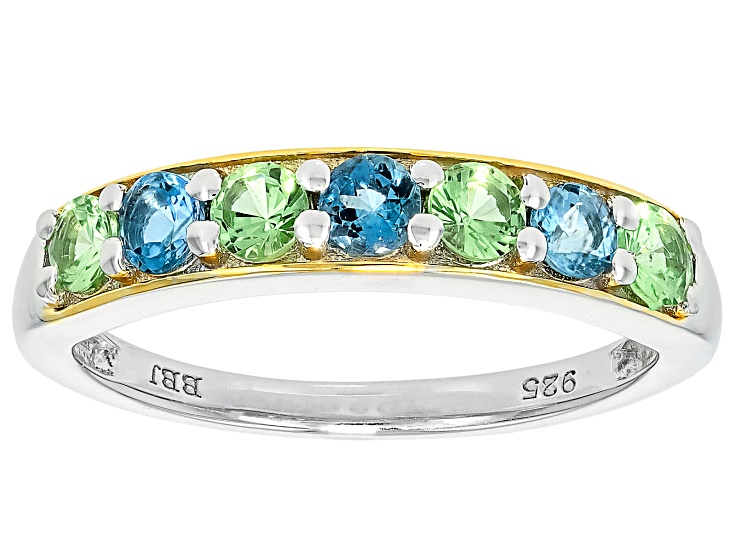 Pre-Owned Blue Ofiki Aquamarine Rhodium & 18K Yellow Gold Over Silver Ring 0.68ctw