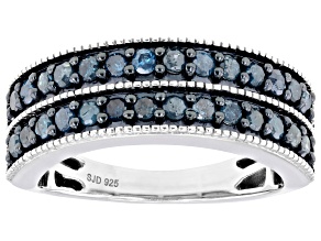 Pre-Owned Blue Diamond Rhodium Over Sterling Silver Band Ring 0.75ctw