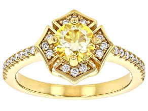 Pre-Owned Yellow And Colorless Moissanite 14k Yellow Gold Over Silver Ring 1.10ctw DEW.