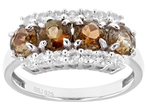 Pre-Owned Red Andalusite With White Zircon Rhodium Over Sterling Silver Ring 1.92ctw