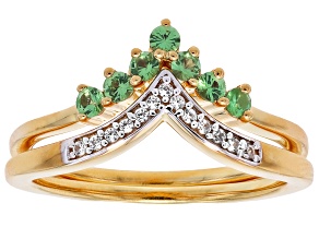 Pre-Owned Mint Tsavorite With White Zircon 18k Yellow Gold Over Sterling Silver Ring 0.33ctw