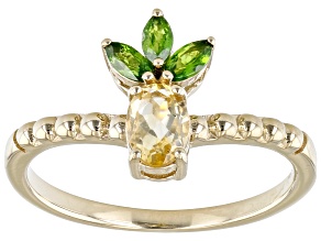Pre-Owned Yellow Citrine with Chrome Diopside 18k Yellow Gold Silver Pineapple Ring 0.72ctw