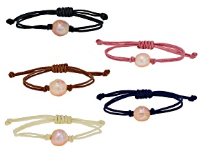 Pre-Owned Genusis™ Peach Cultured Freshwater Pearl Adjustable Bracelet Set of 5