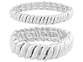 Pre-Owned Silver Tone 10mm and 18mm Bracelets Set of 2