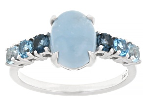 Pre-Owned Blue Dreamy Aquamarine Rhodium Over Sterling Silver Ring 0.75ctw