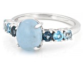 Pre-Owned Blue Dreamy Aquamarine Rhodium Over Sterling Silver Ring 0.75ctw