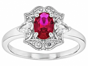 Pre-Owned Red Lab Created Ruby Rhodium Over Sterling Silver Ring 1.13ctw