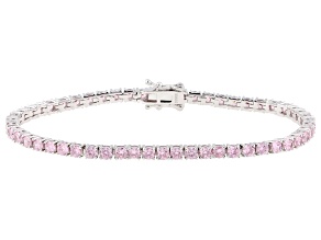 Pre-Owned Pink Cubic Zirconia Rhodium Over Brass Tennis Bracelet 9.72ctw