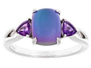 Pre-Owned Aurora Moonstone Rhodium Over Sterling Silver Ring 0.37ctw